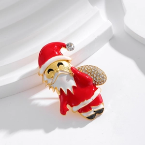 Spilla di Babbo Natale scintillante con smalto rosso e cristalli su base bianca
