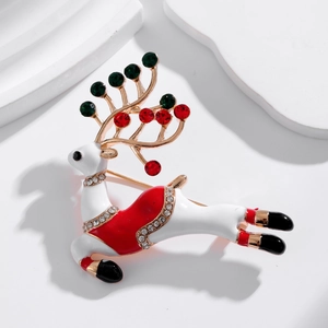 Broche de renne de Noël élégante avec émail rouge et strass brillants et colorés