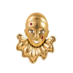 Vintage Gold Zinc Alloy Clown Face Mask Brooch With Red Star Tear Theatrical Suit Pin For Women Men Fashion Accessory