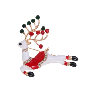 Broche Renne de Noël pour Femmes en Alliage de Zinc Strass Émail Broche Cerf Sautant Bijoux de Fête de Vacances Cadeau