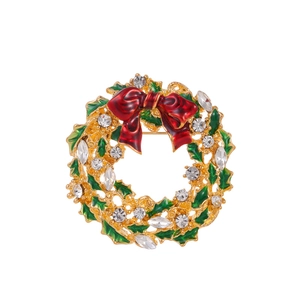 Broche Couronne de Noël En Alliage de Zinc Strass Nœud Émail Floral Corsage Bijoux de Fêtes Cadeau Pour Femmes Hommes