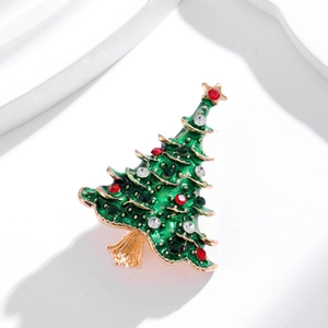 Spilla ad Albero di Natale in Lega Vintage con Strass Smalto Verde Placcato Oro per Completi Donna Gioielli Festival