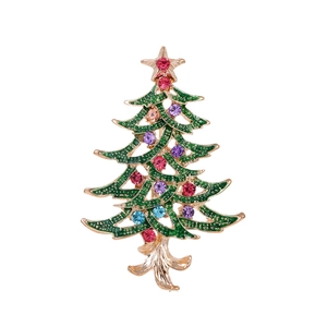 Broche Sapin de Noël à la Mode en Alliage de Zinc Goutte d'Huile Strass pour Femmes Hommes Fête du Nouvel An Sapin de Noël Bijoux Cadeau