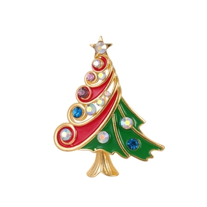 Vintage Christmas Tree Alloy Brooch With Colorful Rhinestones Enamel Festive Holiday Corsage Pin For Women Men Jacket Accessory