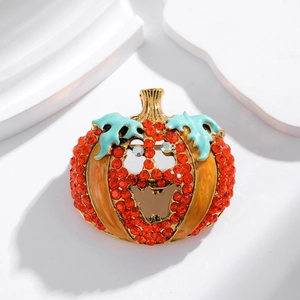 Divertente Spilla a Forma di Zucca di Halloween Strass Smalto Pin Jack-O-Lantern per Uomo Donna Lega Placcata Oro Gioielli