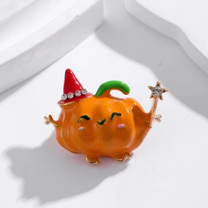 Spilla Zucca di Halloween in Lega Smaltata Uomo Zucca Con Cappello da Strega Strass Corpetto Gioielli Festivi Regalo per Donna