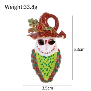 Halloween owl brooch with enamel wizard hat and colorful rhinestones for women