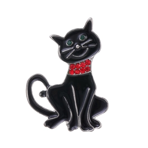 Halloween Black Cat Brooch Vintage Zinc Alloy Rhinestone Cute Animal Enamel Lapel Pin Ghost Corsage Jewelry For Women Men Gift
