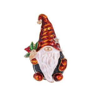 Cute Zinc Alloy Christmas Santa Claus Gnome Brooch Enamel painted Rhinestone Festive Apparel Badge Decorative Breastpin Jewelry Gift