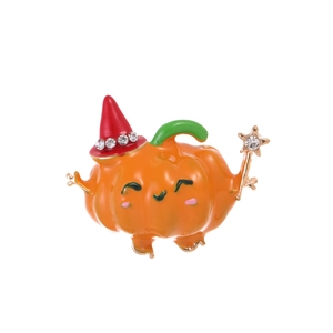 Spilla zucca di lusso con cappello da mago e bacchetta magica decorata con strass