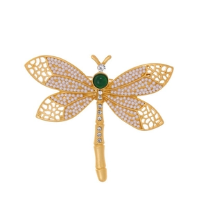 Vintage Gold Dragonfly Brooch For Women High Quality Artificial Pearl Rhinestone Insect Breastpin Suits Coat Dress Jewelry Gift