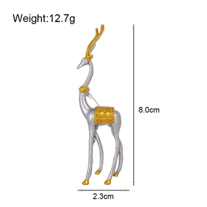 Mythical gold elk brooch with intricate carvings, dimensions 8.0cm height by 2.3cm width