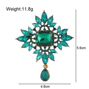 Vintage green crystal pendant brooch in antique gold finish for women suits