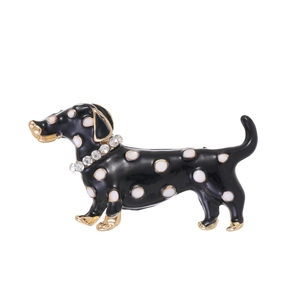 Mignonne Broche Animale Teckel Dessin Animé pour Femmes Filles Email Goutte d'Huile Chien à Pois Pin Alliage Strass Accessoires pour Sacs Chapeaux