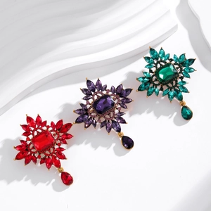 Luxurious vintage crystal brooch pins with colorful teardrop pendants for evening dresses