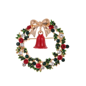 Broche Couronne de Noël Cloche Alliage de Zinc Strass Émail Bijoux de Mode Vacances Femmes Accessoires Fête de Noël