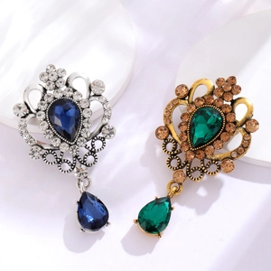 Broche en Alliage Baroque Rétro Avec Strass Cristal Artificiel Pendentif à Franges Goutte d'Eau Épingle de Style Cour Vintage Femme
