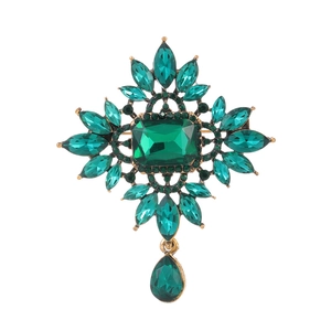 Vintage Baroque Crystal Pendant Brooch For Women Luxury Zinc Alloy Rhinestone Antique Gold Suit Lapel Pin Wedding Banquet Jewelry