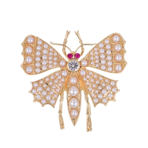 Broche Papillon Vintage En Alliage Avec Künstliche Perle D'imitation Et Strass Artisanat Lourd Insecte Rétro Épingle Pour Femmes