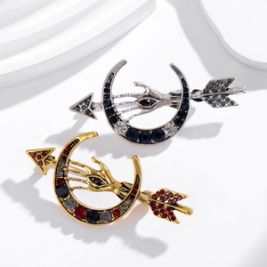 Retro Halloween skeleton hand brooches with devil's eye and crescent moon in silver and gold
