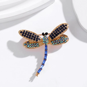Vintage Dragonfly Brooch Blue Rhinestone Gold Alloy Insect Breastpin For Women Fashion Clothing Jewelry Accessories Gift