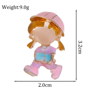 Cute cartoon girl brooch with opal face and colorful enamel finish, size 3.2cm by 2.0cm