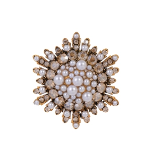 Elegant vintage Phoenix sunburst brooch with pearls and champagne rhinestones on gold base