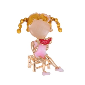 Broche de Aleación de Zinc de Moda Niña de Dibujos Animados Comiendo Sandía Piedra de Ojo de Gato Rosa Para Mujeres