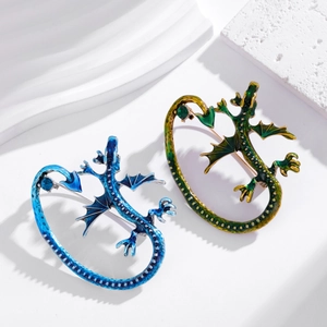Vintage Zinc Alloy Winged Dragon Brooch For Women Enamel Rhinestone Animal Pin Elegant Banquet Party Jewelry Accessory