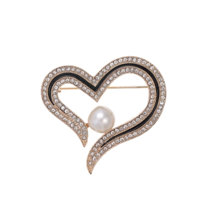 Vintage Heart Shaped Brooch With Rhinestones And Faux Artificial Pearl Elegant Zinc Alloy Enamel Pin For Women Wedding Banquet Jewelry Accessories