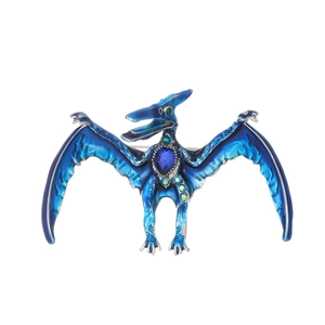 Mythical dragon brooch in blue enamel with sparkling crystal accents for suits