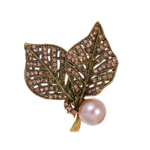 Vintage Antikgold Blatt Brosche Legierung Strass Inlaid Künstliche Perle Anstecknadel Für Anzüge Hochzeit Bankett Damen Schmuck