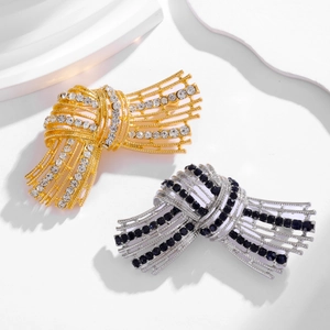 Elegant vintage bowknot brooches with crystal tassel in gold and silver plating