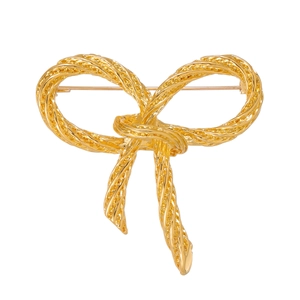 Elegant gold bow brooch with a twisted rope texture and vintage royal court style