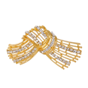 Vintage Bowknot Hollow Rhinestone Brooch Elegant Zinc Alloy Ribbon Knot Pin For Suits Coats Women Fashion Jewelry Accessory