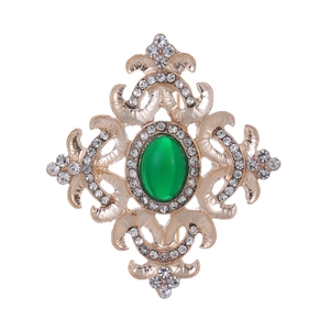 Spilla di Pietra Verde Stile Palazzo Barocco Vintage in Lega di Zinco Design Traforato Corsage di Fiori con Strass per Donna
