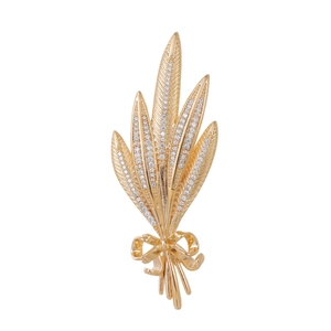Exquisite copper brooch with cubic zirconia wheat ear and bowknot design