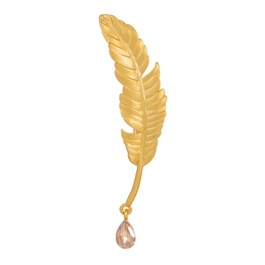 Vintage Alloy Hollow Feather Brooch With Water Drop Rhinestone Pendant Chinese Style Leaf Corsage For Men Women Jewelry