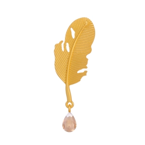 Eleganter Gold Zinklegierung Feder Brosche Für Damen Herren Vintage Blatt Anstecknadel Mit Strass Wassertropfen Anhänger Anzug Mantel Zubehör