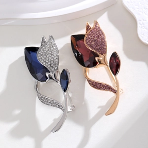 Luxurious crystal tulip brooches in silver and rose gold with premium gemstone inlay