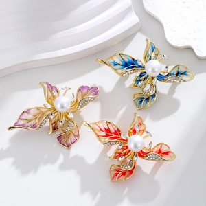 Broche Papillon Iris de Luxe Vintage pour Femme Alliage de Zinc Plqué Or Émail Strass Künstliche Perle Bijoux de Mariage
