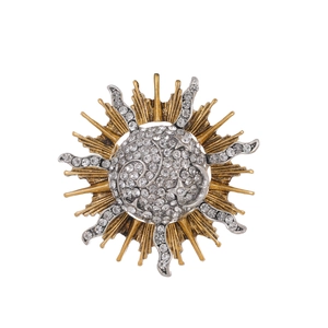 Vintage Sunburst Brooch For Women Gold Silver Two-tone Alloy Rhinestone Inlaid Medieval Palace Style Fashion Pin Jewelry Gift