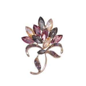 Luxurious Zinc Alloy Colorful Rhinestone Flower Bouquet Brooch Elegant Crystal Breastpin For Women Suit Coat Jewelry