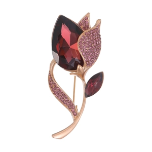 Elegant Tulip Flower Brooch Pin For Women Zinc Alloy Rhinestone Artificial Crystal Inlaid Floral Suit Accessory Jewelry