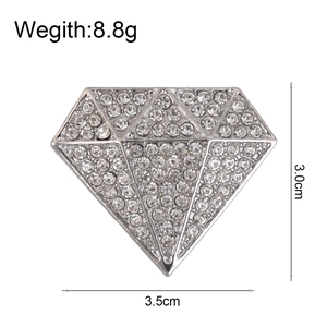 Sparkling diamond-shaped rhinestone brooch with silver metal base for elegant fashion styling