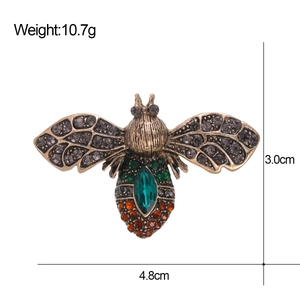 Vintage French bee brooch with colorful crystals and gold finish in 4.8cm width