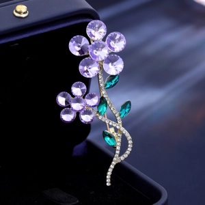 Broche Fleur en Cristal Violet Élégante pour Femme Épinglette Florale en Alliage de Haute Qualité avec Strass pour Mariage Banquet Bijoux