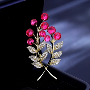 Luxe Alliage Rose Rouge Cristal Bouquet de Fleurs Broche Élégant Plaqué Or Strass Plante Épingle pour Femmes Mariage Bijoux