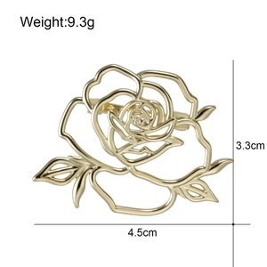 Elegant hollow rose flower brooch in gold plating measuring 4.5cm by 3.3cm for women