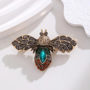 French Vintage Rhinestone Bee Brooch Antique Gold Alloy Crystal Insect Lapel Pin For Women Elegant Banquet Jewelry Gift